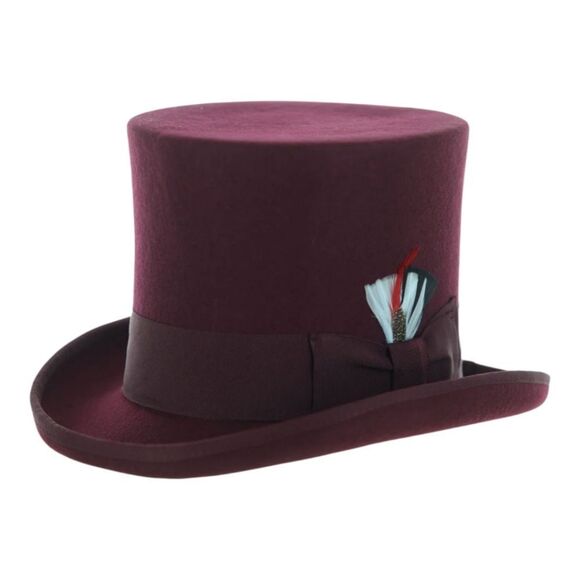 FERRECCI MENS PREMIUM TOP HAT IN BURG WOOL VICTORIAN ELEGANCE WITH SATIN LINING - Picture 2 of 7